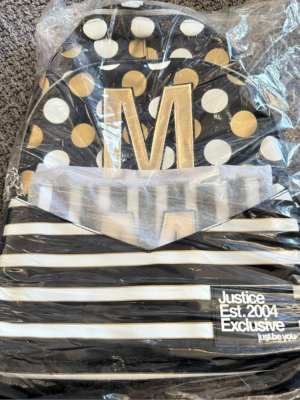 Justice Polka Dot and Striped Backpack with Detachable Wristlet with zipper. M
